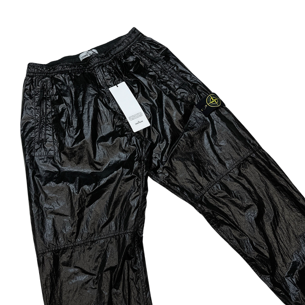 Stone Island 2020 Black Crinkled-Effect Lucido Track Pants - 32"