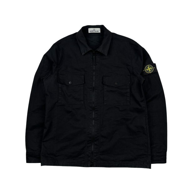 Stone Island 2020 Black Polyester Twill Zipped Overshirt - Medium