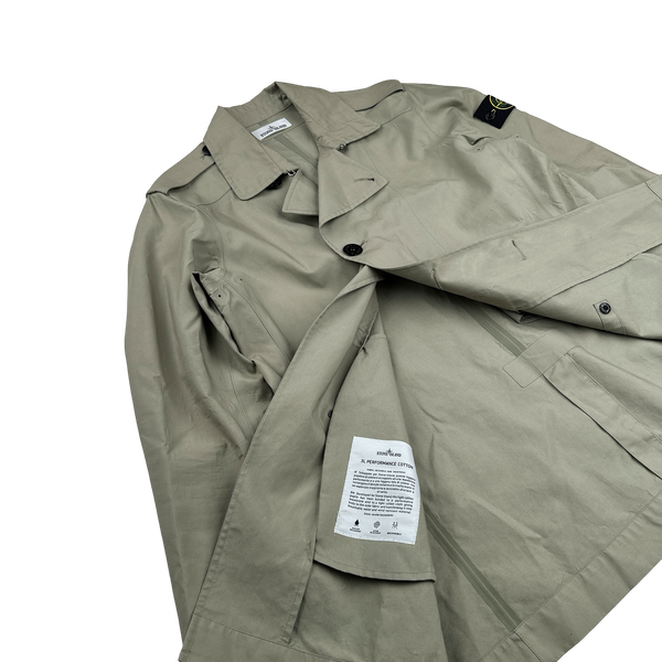 Stone Island 2015 Tan 3L Performance Cotton Trench Coat - Large