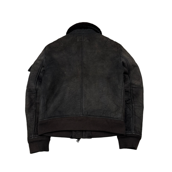 Ralph Lauren Black Label Leather Lined Shearling Collar Bomber Jacket - Medium