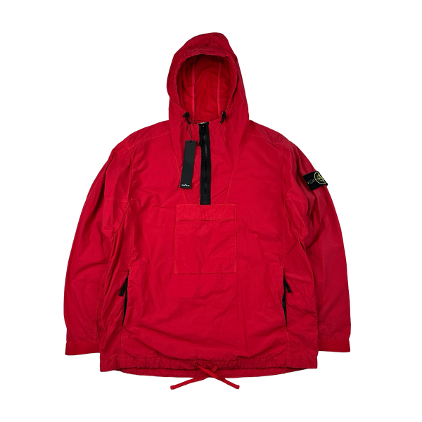 Stone Island 2022 Red Nylon Quarter Zipped Hooded Smock - Small, Medium