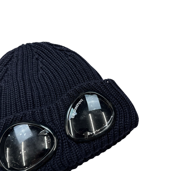 CP Company Navy Thick Ribbed Merino Wool Goggle Beanie