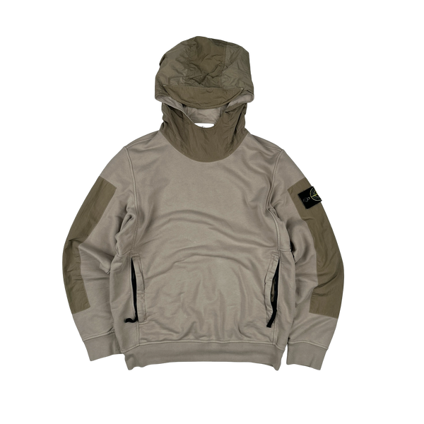 Stone Island 2023 Beige Cotton Nylon Panel Hood Jumper - Small