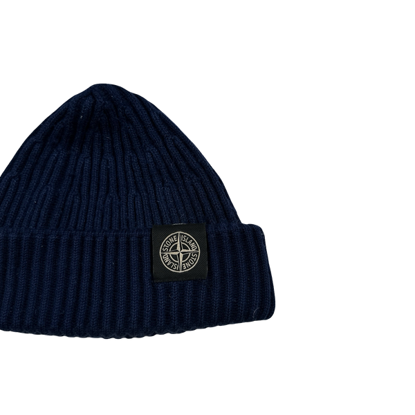 Stone Island Blue Wool Patch Beanie Hat