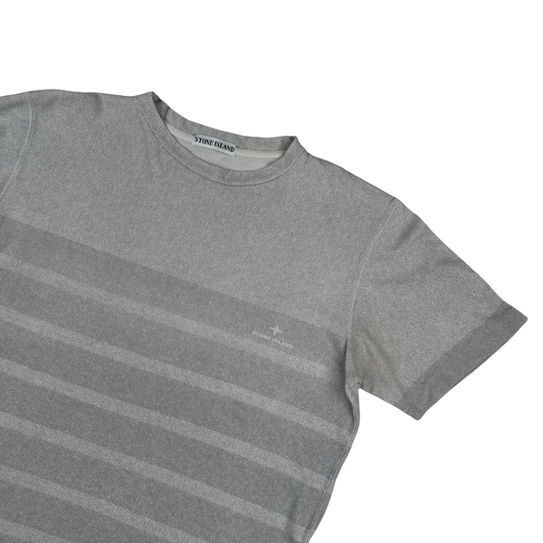 Stone Island Vintage Grey Striped Crewneck Spellout T Shirt - Large