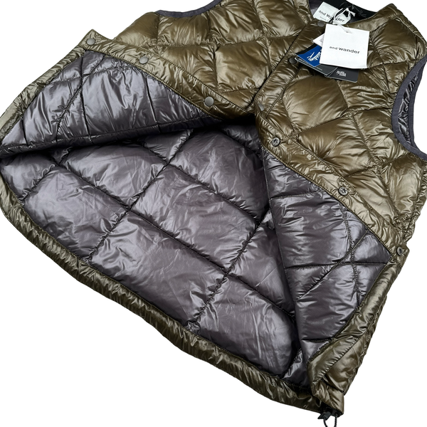 And Wander Khaki Pertex Diamond Quilted Puffer Vest - Medium