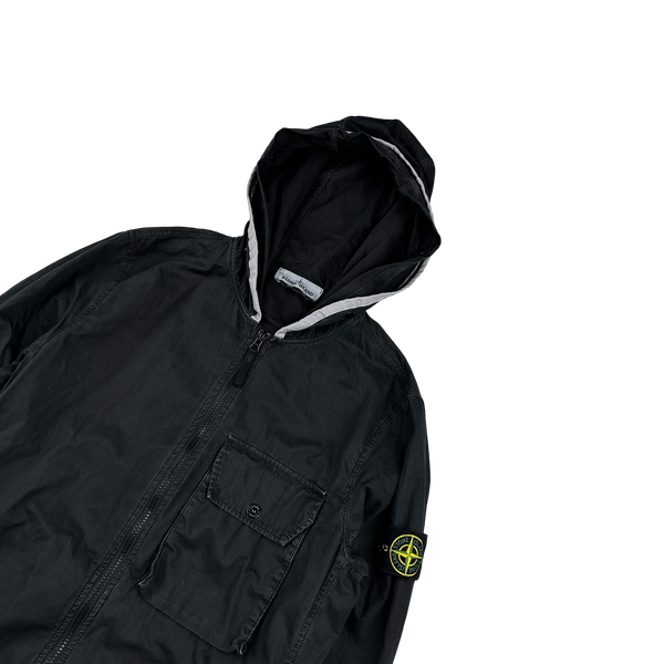 Stone Island 2021 Black Brushed Cotton Hooded Jacket - Small
