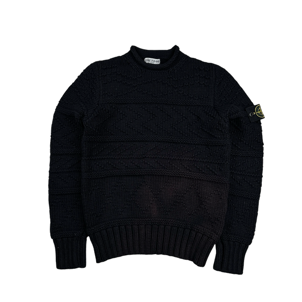 Stone Island 2009 Black Cotton Detailed Knit - Small