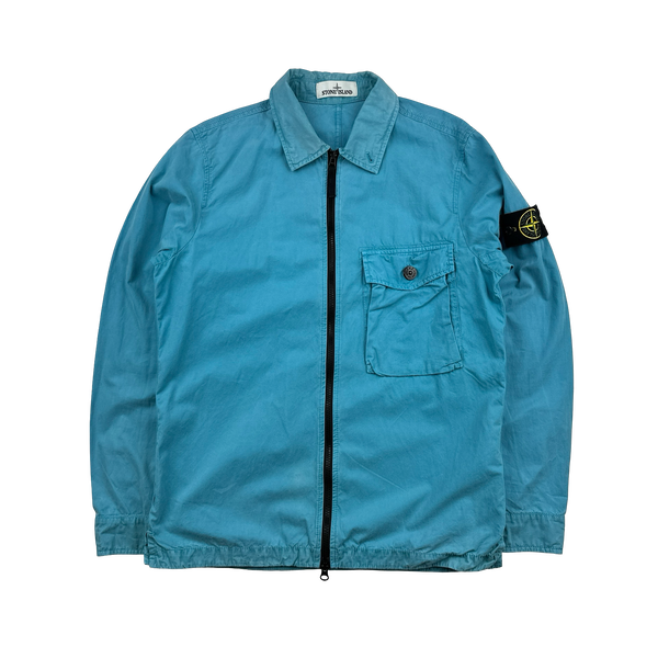 Stone Island 2020 Blue Zipped Cotton Overshirt - Small