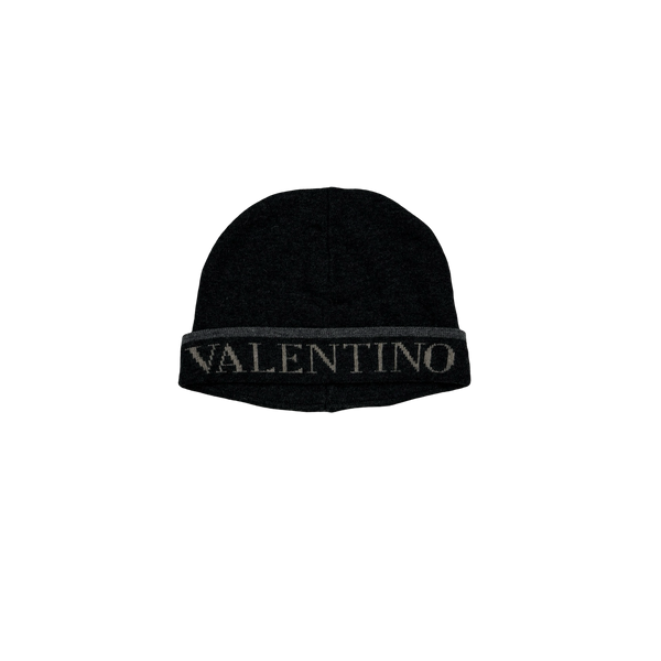 Valentino Charcoal Spellout Wool Beanie