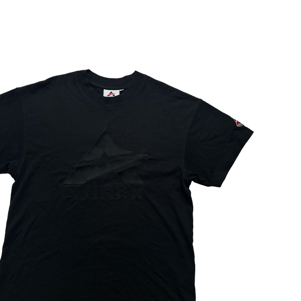 Avirex Black Embroidered Spellout T Shirt - Medium