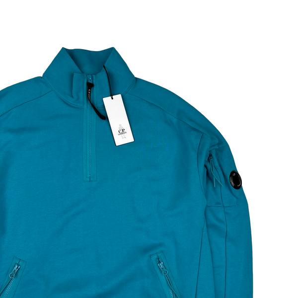CP Company Blue Cotton Lens Viewer Quarter Zip Pullover - Large