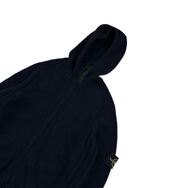 Stone Island 2003 Navy Wool Hooded Knit Jumper - Medium