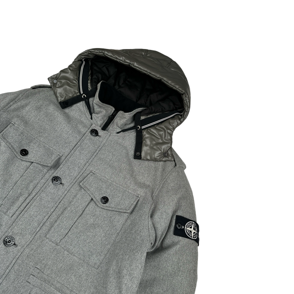 Stone Island 2014 Grey Ice Wool Blend Down Field Jacket - XXL