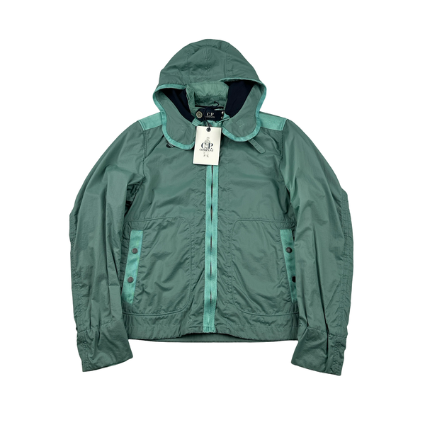CP Company Turquoise Nylon Neck Tab Zipped Hooded Jacket - Large