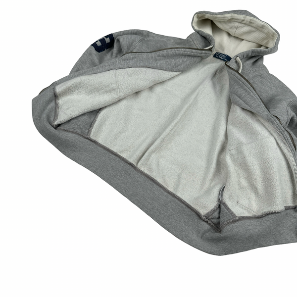 Ralph Lauren Grey Polo Logo Embroidered Zipped Hoodie - Small