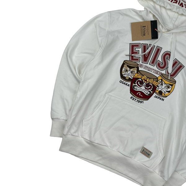 Evisu White Evisu Embroiderd Graphic Cotton Hoodie - Medium