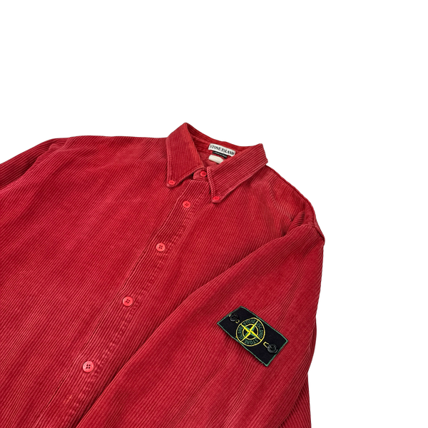 Stone Island 1996 Red Thick Jumbo Corduroy Overshirt - XXL