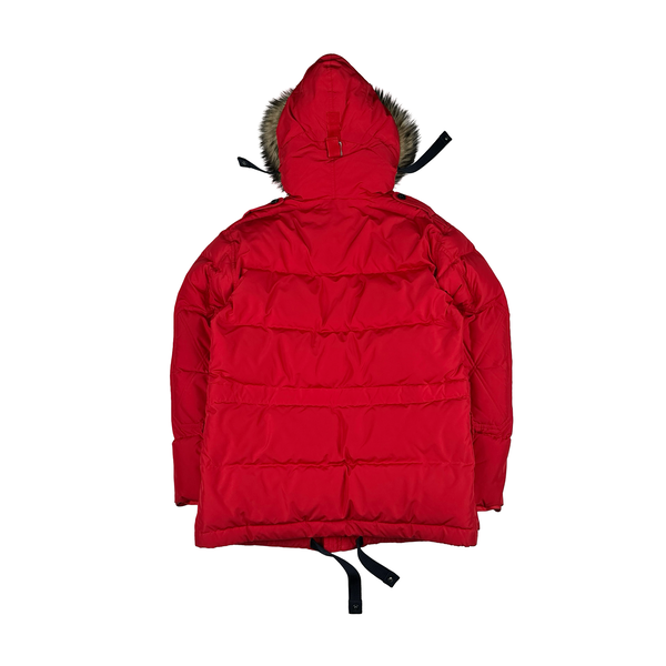Ralph Lauren Red Down Filled Fur Hood Trim Puffer Jacket - Small