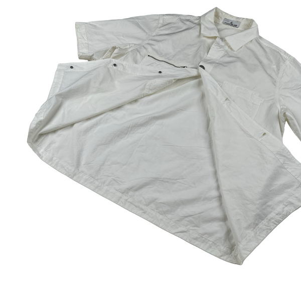 Stone Island 2023 White Cotton Cupro Short Sleeve Overshirt - Large