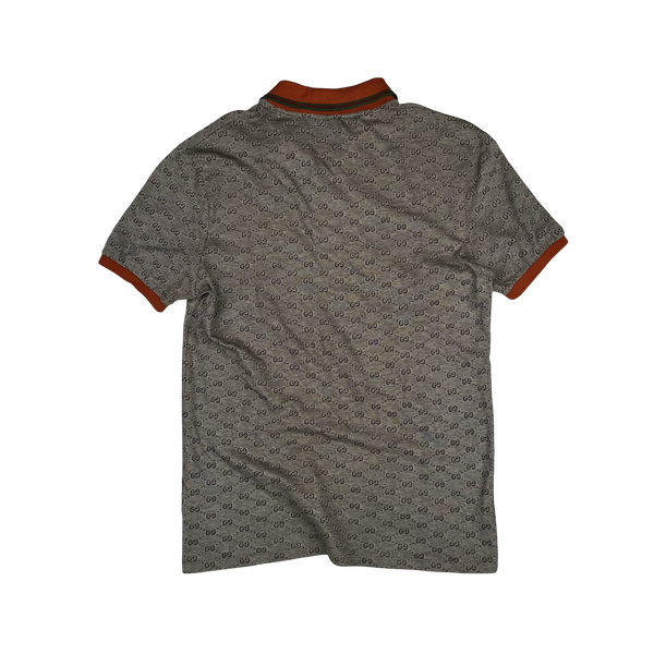 Gucci Monogram Stripe Collar Short Sleeve Buttoned Polo Shirt - Large