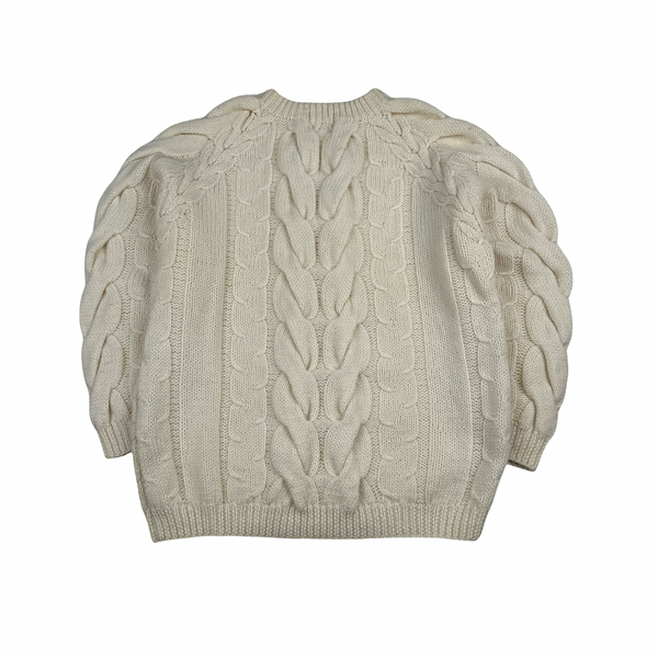 Burberry Cream White Wool Cable Knit Jumper - Small