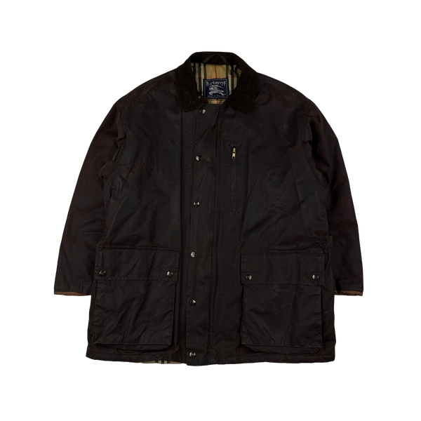 Burberry Cotton Nova Check Lined Corduroy Collar Wax Jacket - XL