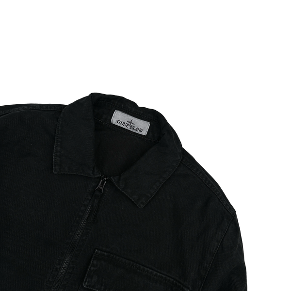 Stone Island Black Cotton Canvas Patch Overshirt - Medium
