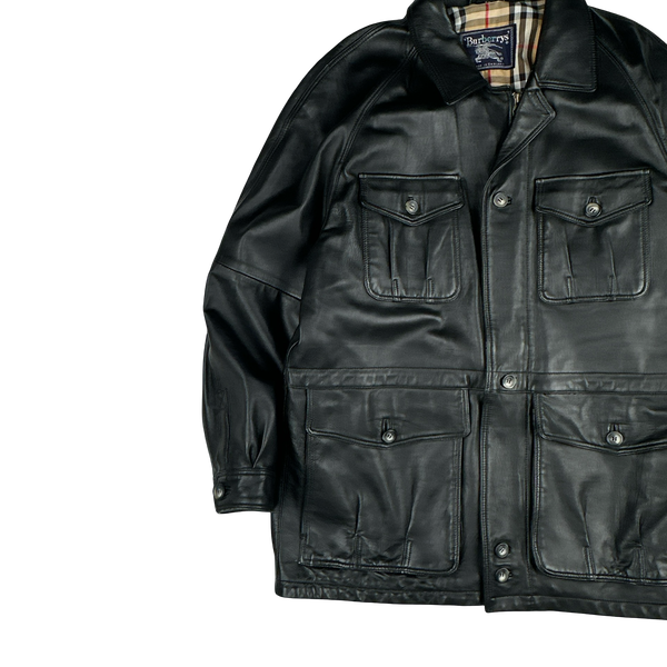 Burberry Leather Nova Check Lined Heavyweight Jacket - XL