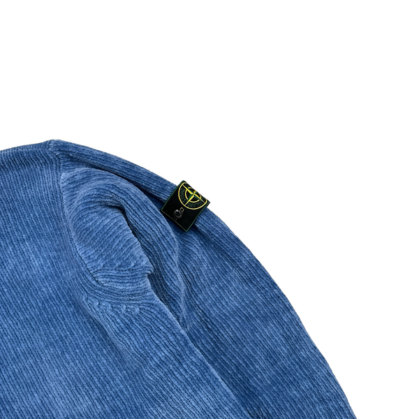 Stone Island 2001 Blue Chenille Knit Vintage Roll Neck Jumper - Large