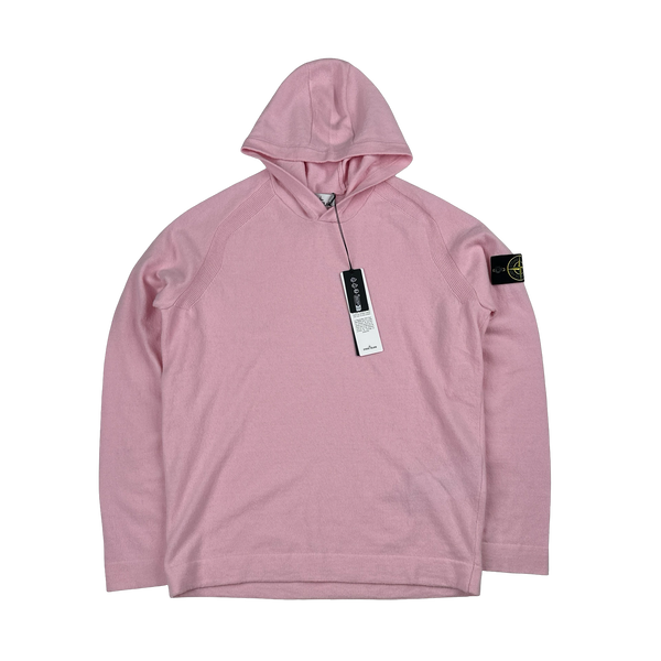 Stone Island 2025 Pink Light RWS Geelong Wool Hooded Knit Jumper - Large