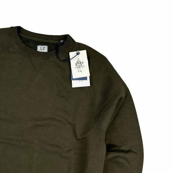 CP Company 00s Khaki Cotton Garment Dyed Crewneck Jumper - Large