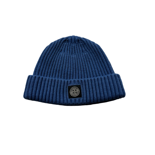 Stone Island Ribbed Wool Logo Beanie Hat