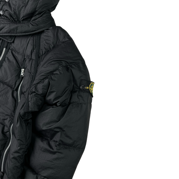 Stone Island 2005 Black Silver Zip Down Filled Mesh Badge Jacket - Medium