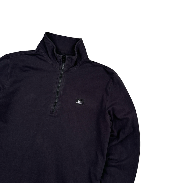 CP Company Cotton Quarter Zip Spellout Navy Jumper - Small