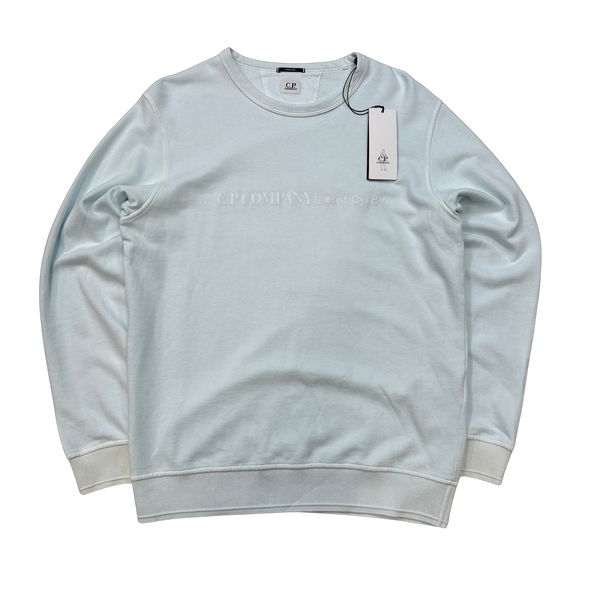 CP Company Ice Blue Cotton Resist Dyed Spellout Sweatshirt - Large