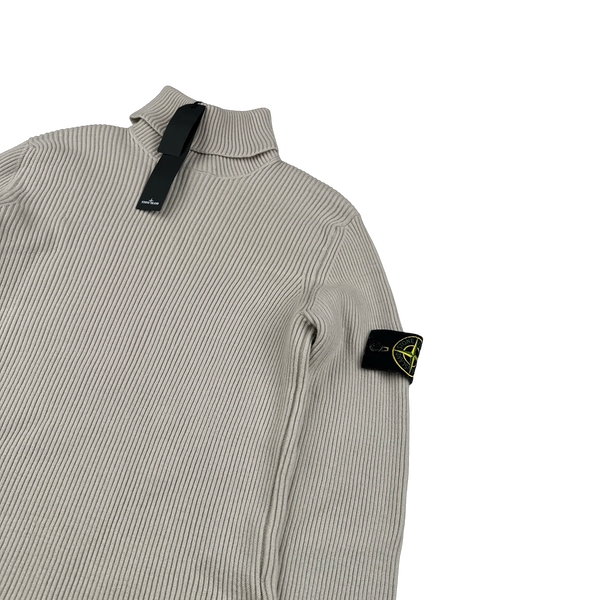 Stone Island 2023 Beige Turtle Neck Ribbed Wool Jumper - Medium