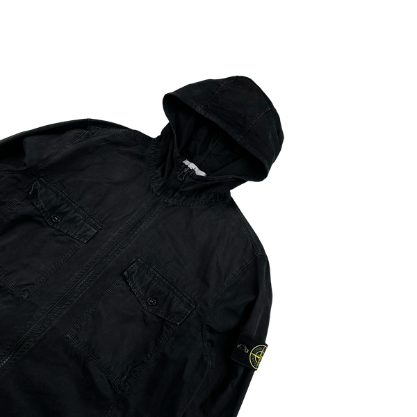 Stone Island 2018 Black Hooded Cotton Overshirt Jacket - Large