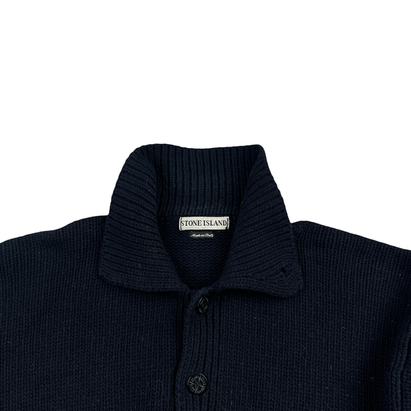 Stone Island 1996 Navy Wool Buttoned Knitted Jumper - Medium