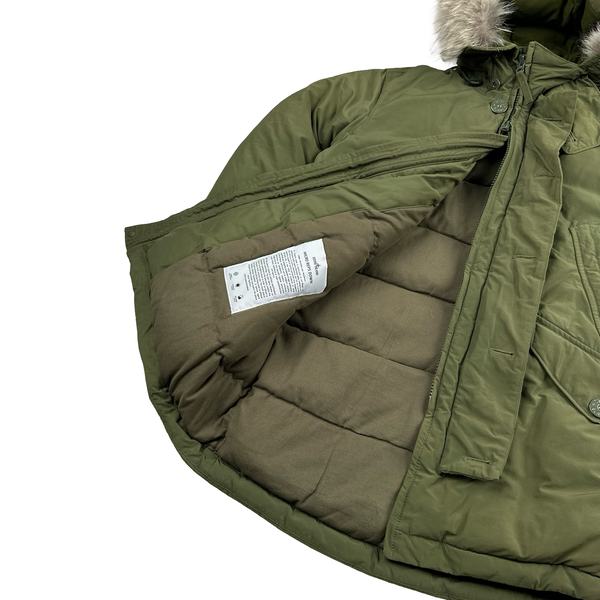 Stone Island 2014 Green Micro Reps Down Filled Fur Trim Parka - Medium