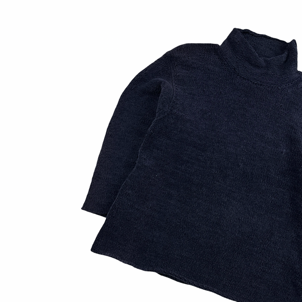 Stone Island 1995 Navy Knitted Chenille Green Edge Mock Neck Pullover - XL