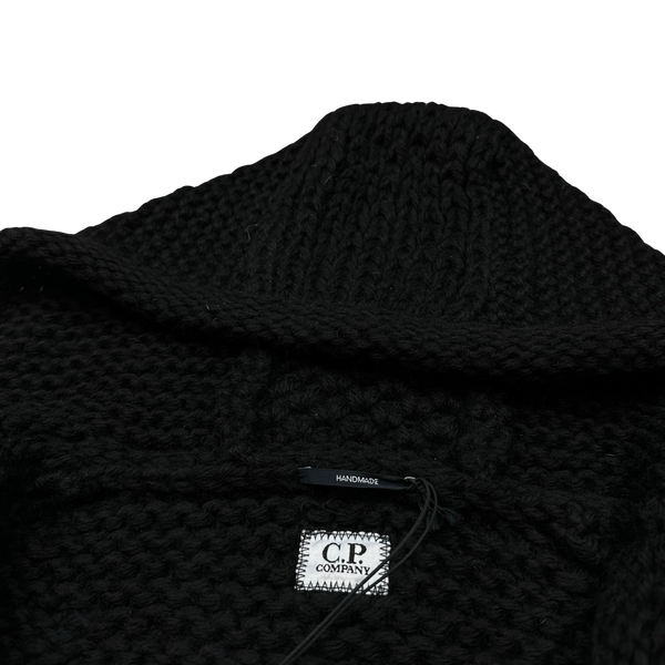 CP Company Black Heavyweight 100% Wool Handmade Knitted Zipped Hoodie - XXL