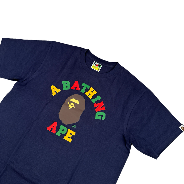 BAPE Spellout Ape Navy T Shirt - Medium
