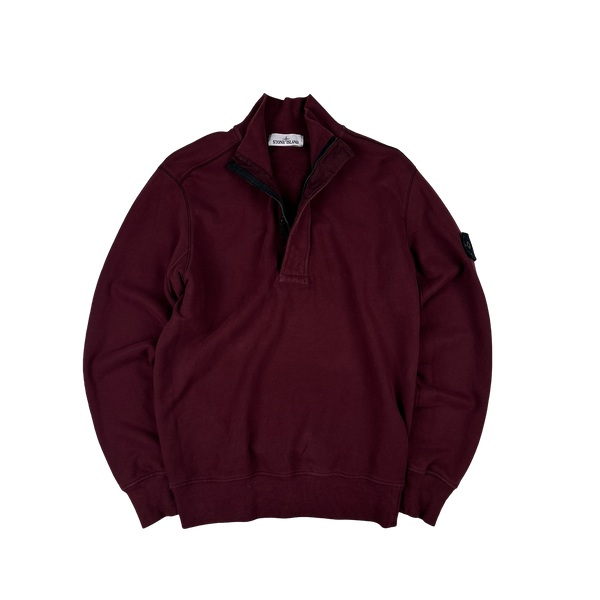 Stone Island 2018 Burgundy Cotton Quarter Zip Jumper - Medium