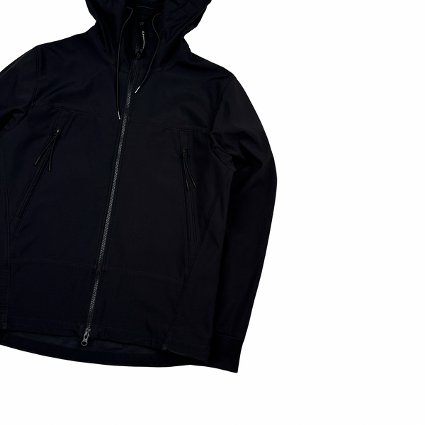 CP Company Black Soft Shell R Goggle Hooded Zipped Jacket - Medium