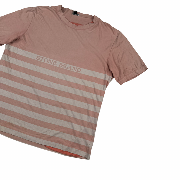 Stone Island Vintage 2002 White & Pink Striped T Shirt - XL