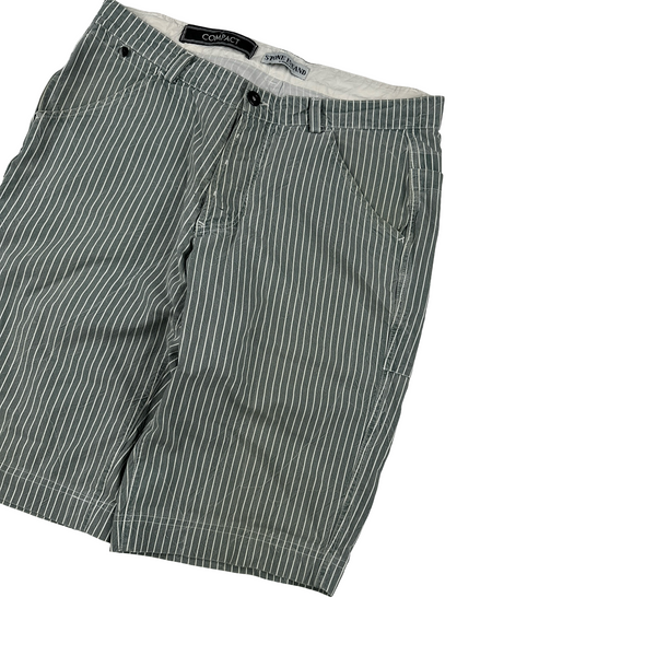 Stone Island 2003 Green Striped Compact Cotton Shorts - Large
