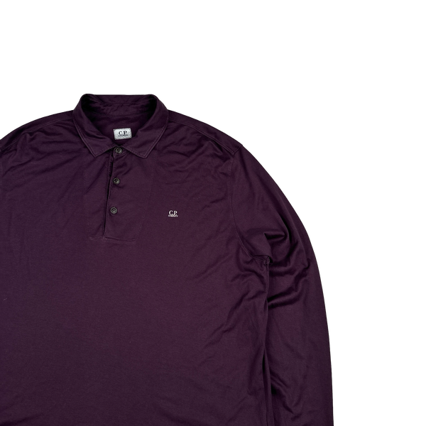 CP Company Purple Longsleeve Cotton Spellout Polo Shirt - XXL