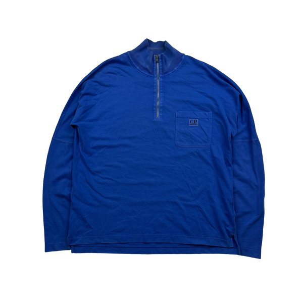 CP Company Blue Cotton Quarter Zip Pullover - Medium