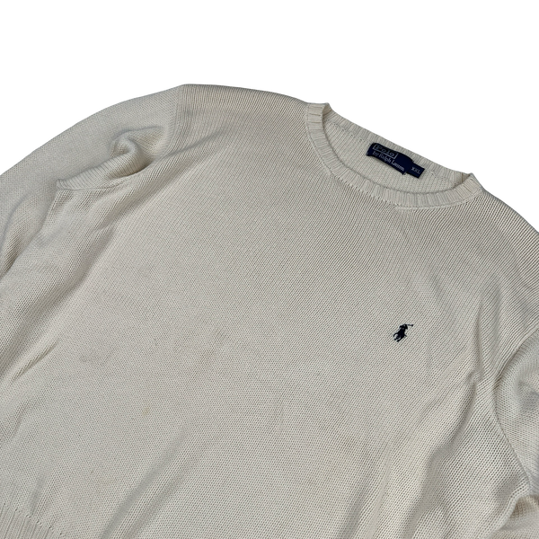 Ralph Lauren Cream Cotton Knit Crewneck Jumper - XXL
